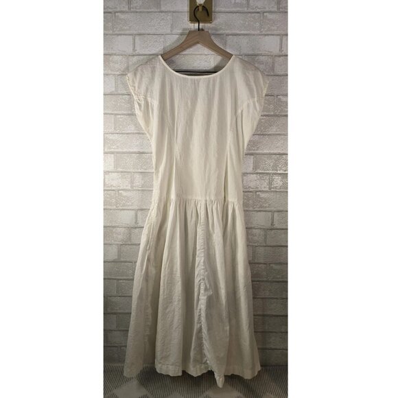 Phool White Full Button Drop Waist Midi Dress Floral Embroidery Cottagecore Sm - Picture 7 of 12